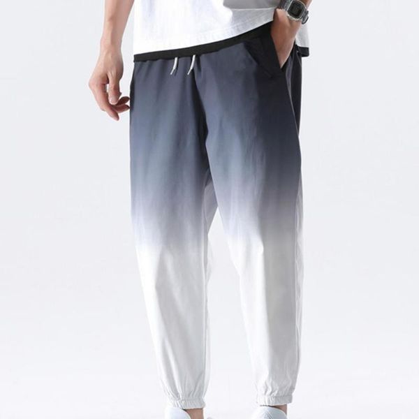 

men's pants hip hop streetwear joggers men casual cargo pant trousers high street elastic waist gradient color harem man, Black