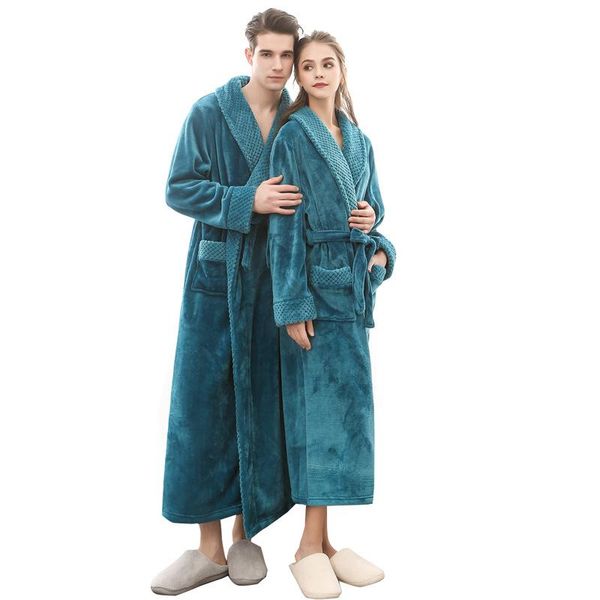 

luxury winter bathrobe men women warm silk flannel long kimono bath robe male bathrobes lovers dressing gown couple purple green women', Black;red