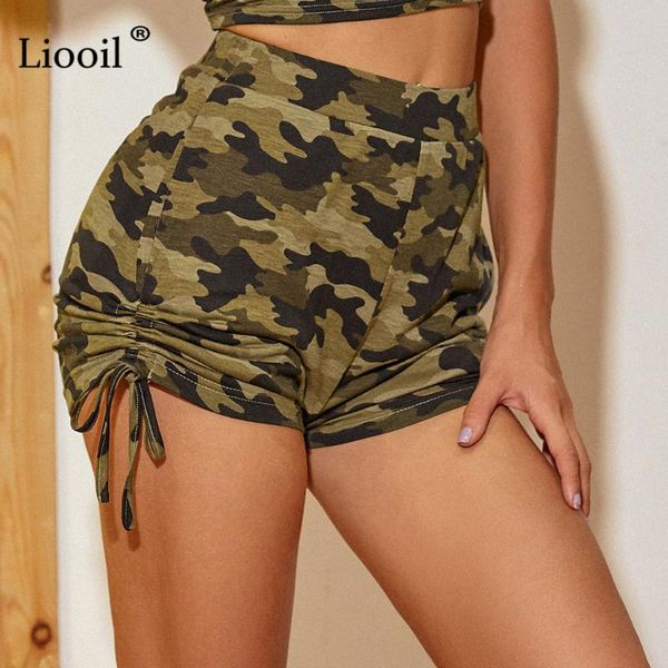 

liooil camouflage print drawstring shorts women slacks 2021 streetwear high waist trousers womens clothing bodycon women's, White;black