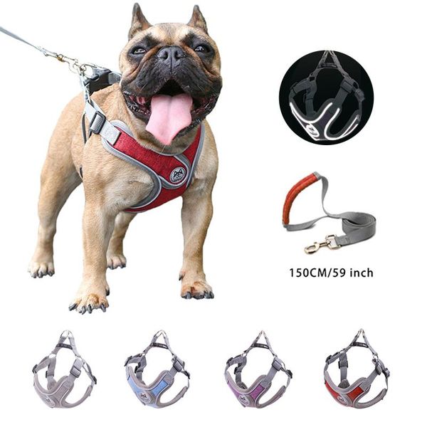 

dog collars & leashes pet harness and leash reflective set breathable nylon mesh for small medium dogs soft vest leads clothes