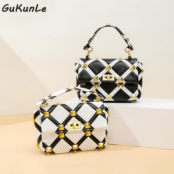 

evening bags trending rivet shoulder for women 2021 luxury handbags designer brand ladies hand bag plaid chain female purses