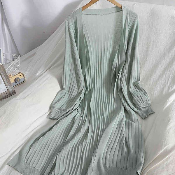 

women's knits & tees coat knitted or crocheted in pure korean colour, long jacket loosed female sunscreen, summer style, woman's c, White