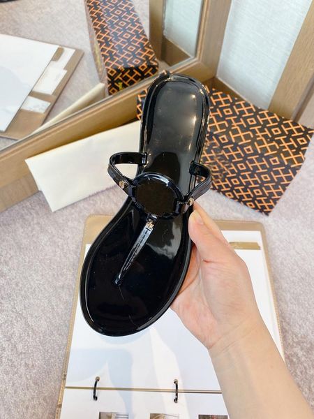 

women's jelly flip-flops pvc women flat sandal metal buckle slippers beach shoes, Black