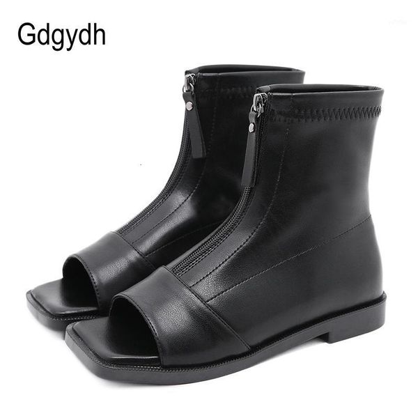 

boots gdgydh autumn peep toe ankle women black flat heel shoes european style back zipper ladies booties great quality1 1ohw