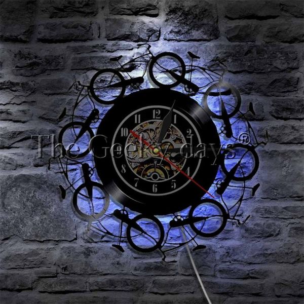

wall lamps retro vintage bike led lighting color changing vinyl record clock cycling bicycles wheel home decor art