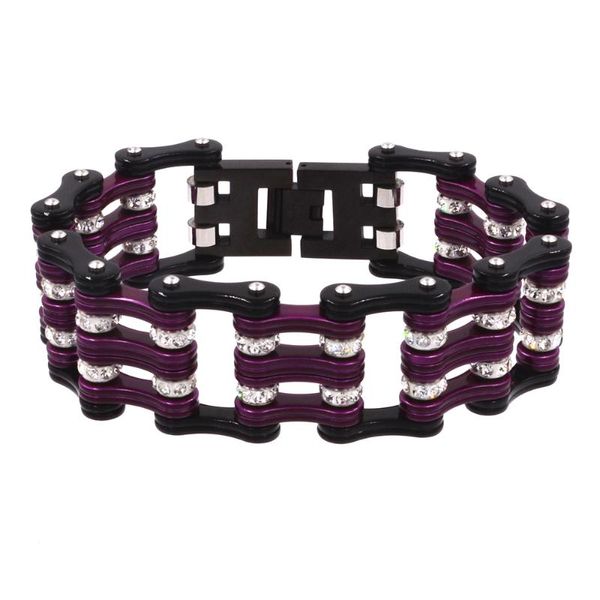 

link, chain 25mm width purple black 316l stainless steel bike motorcycle bracelet punk rock style multi-layer design jewelry