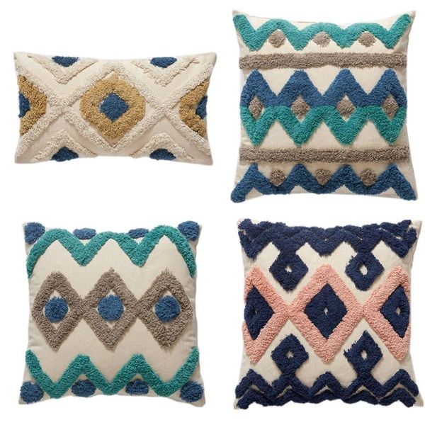 

pillow case 72xf moroccan textured boho cushion cover multicolor striped rhombus patterns woven tufted decorative throw for sofa