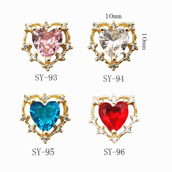 

2pcs/pack korea luxury glitter colorful zircon rhinestone hollow love heart metal nail art parts diy accessories charms decals decorations, Silver;gold