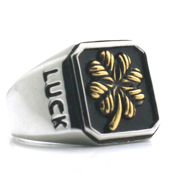 

cluster rings 316l stainless steel good luck clover golden silver ring