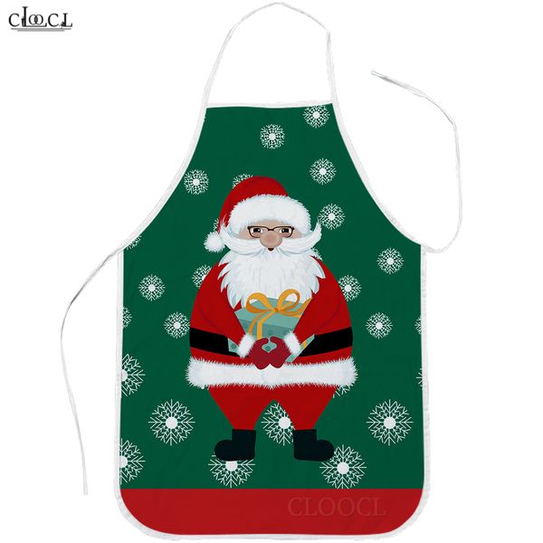

cloocl merry christmas kitchen apron 3d graphic snowflake santa polyester aprons men women gardens cooking baking cleaning tools (home texti