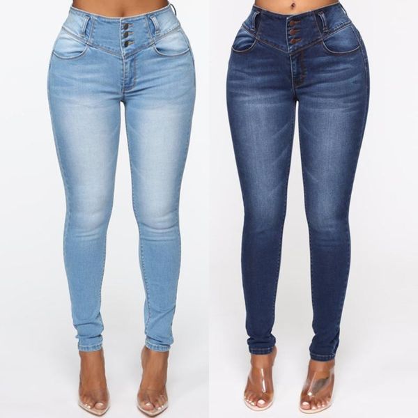 

women's skinny jeans fashion casual elastic slim denim pencil pants woman, Blue