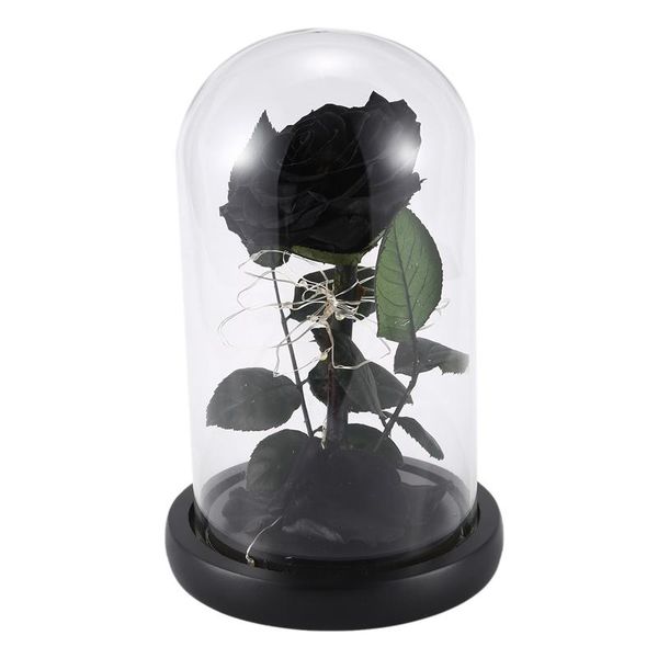 

decorative flowers & wreaths rose kit, red silk and led light with fallen petals in glass dome on wooden base valentine's day anniversa