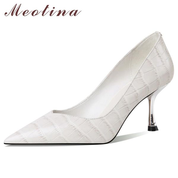 

dress shoes meotina high heels women pumps natural genuine leather kitten real pointed toe ladies size 33-40, Black