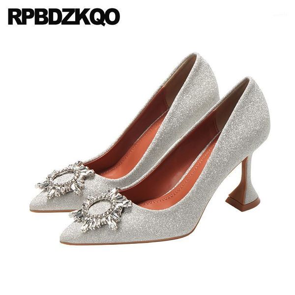 

dress shoes thin silver rhinestone heels high slip on stiletto pumps ladies diamond fashion pointed toe 2021 glitter crystal black1, Black