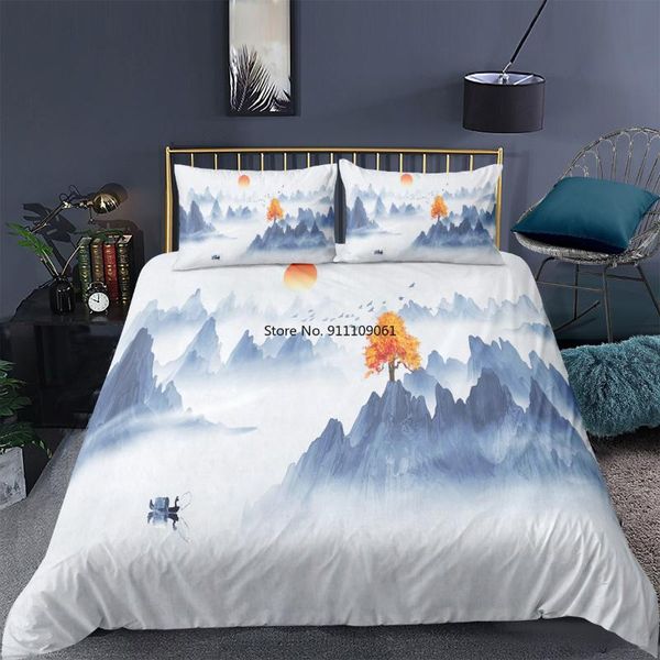 

bedding sets chinese style landscape duvet cover pillowcase 3d printed set quilt bedroom single king soft home textiles