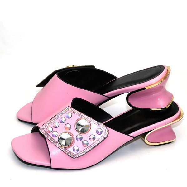 

dress shoes selling pretty rhinestone women slipper for party african style pu wedding high heels 5.3cm, Black
