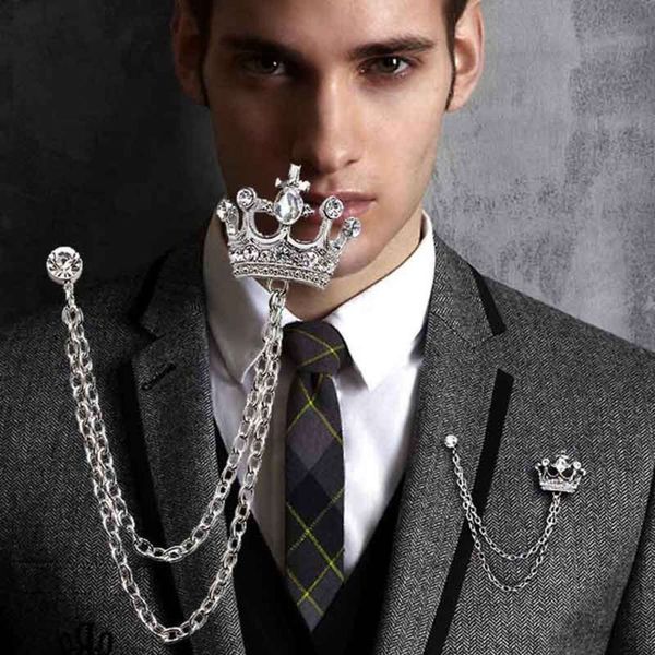 

fashion crown diamond chain long winter men's suit sweater brooch, Gray