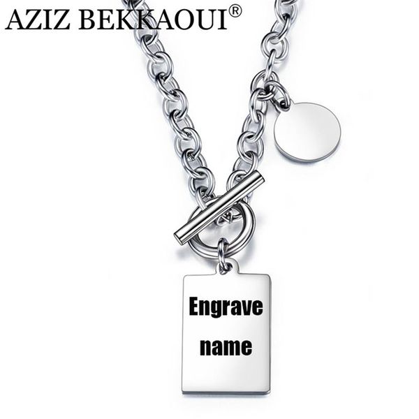 

pendant necklaces aziz bekkaoui titanium steel men's necklace square engraved name men fashion jewelry, Silver