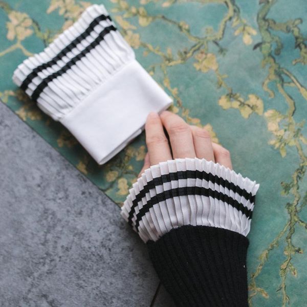 

fingerless gloves [la maxpa] fashion apparel accessories spring arm warmers women fake sleeves organ cuff pleated horn cuffs wholesale, Blue;gray