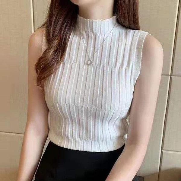 

solid knitted vest women tanks skinny turtleneck slim night club summer, White