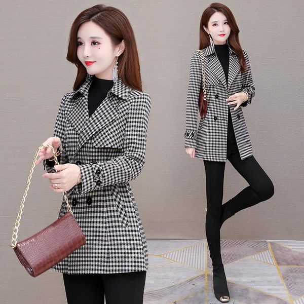 

women's trench coats 2021 female casual windbreaker jackets spring autumn slim double-breasted fashion large size 4xl plaid, Tan;black
