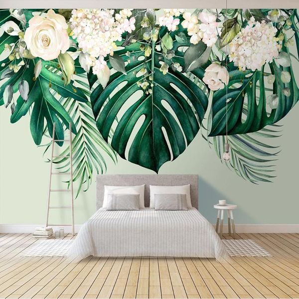 

wallpapers custom po wallpaper 3d green leaf flowers murals living room tv sofa background wall painting home decor papers frescoes
