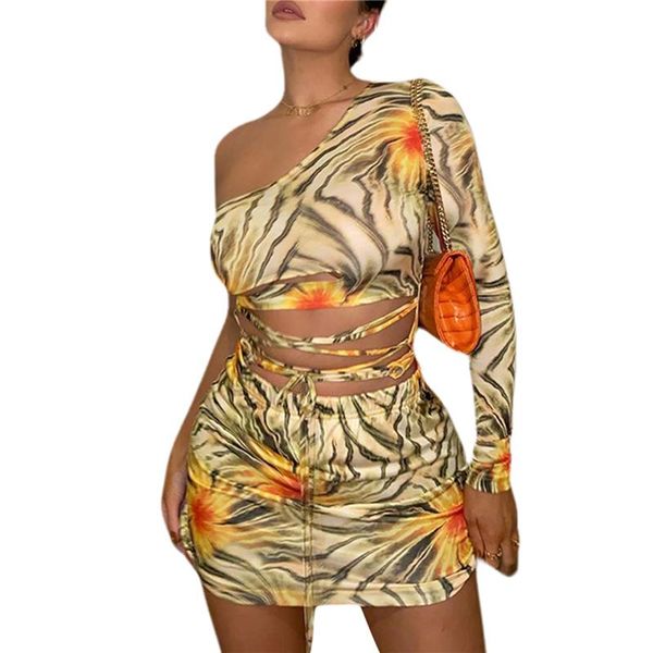 

casual dresses women's dress one shoulder long sleeve tummy control hollow bandage flower printed clothes party women evening, Black;gray