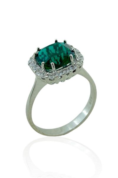 

cluster rings emerald green baget quartz diamond model 925 silver ring, Golden;silver