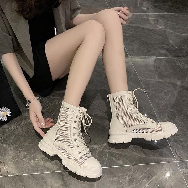 

boots ankle for women 2021 summer motorcycle thick heel platfoankle brm shoes woman slip on round toe fashion, Black