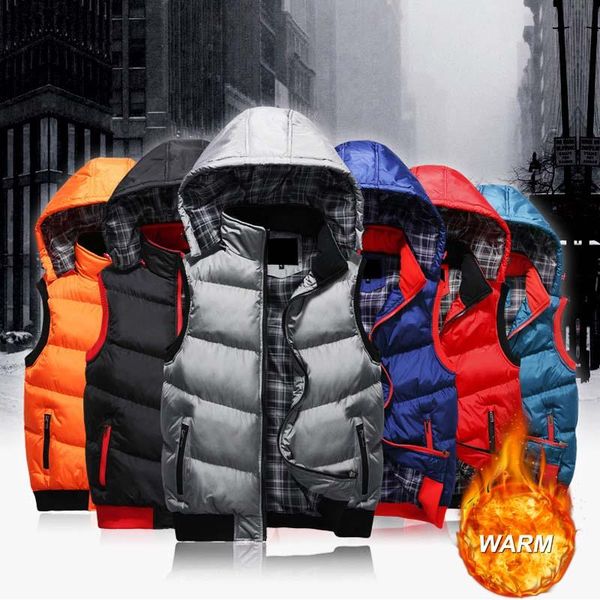 

men's vests mens vest jacket winter waterproof warm sleeveless men fashion athleisure hooded casual autumn thicken waistcoat, Black;white