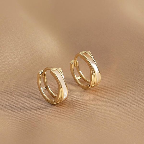

hoop & huggie vintage elegant 14k real gold plated shell fritillaria cross earrings for women temperament jewelry wedding party gift ins, Golden;silver