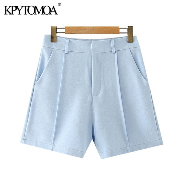 

women chic fashion office wear side pockets straight shorts high waist zipper fly female short pants mujer 210420, White;black