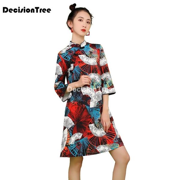 

ethnic clothing 2021 chinese dress casual women rayon dresses qipao vintage evening gown half sleeve cheongsam party vestidos, Red