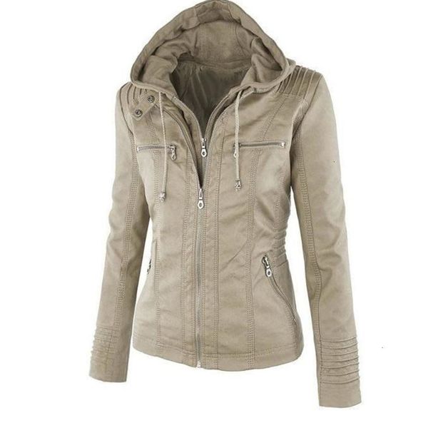 

jackets coats long sleeve solid color zipper hooded leather large jacket women's detachable na3g, Black;brown