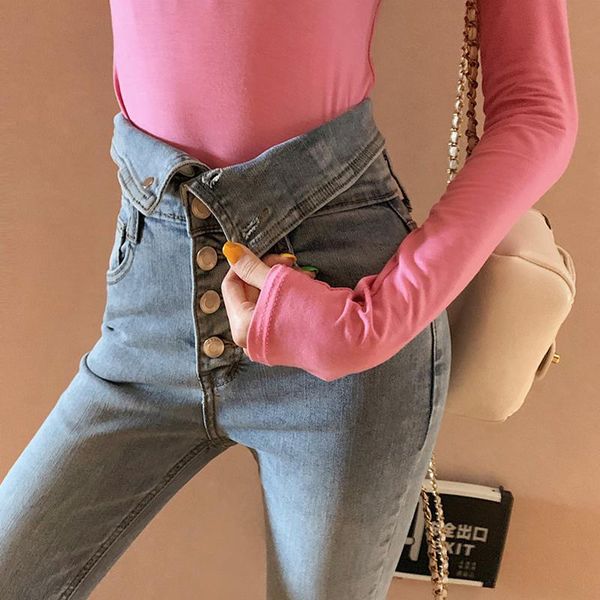 

[ewq] 2021 spring casual korea chic blue balck women versatile capris pencil denim pants high waist loose skinny jeans 8q843 women's &, Black;white