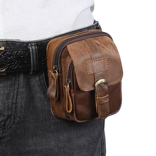 

men genuine leather fanny waist bag cell/mobile phone pocket s713-40 belt bum pouch pack vintage hip bag travel waist pack