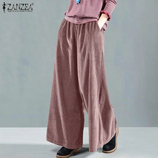 

women's pants & capris 2021 fashion elastic waist pockets causal ankle length long female trousers women corduroy wide-legged plus, Black;white