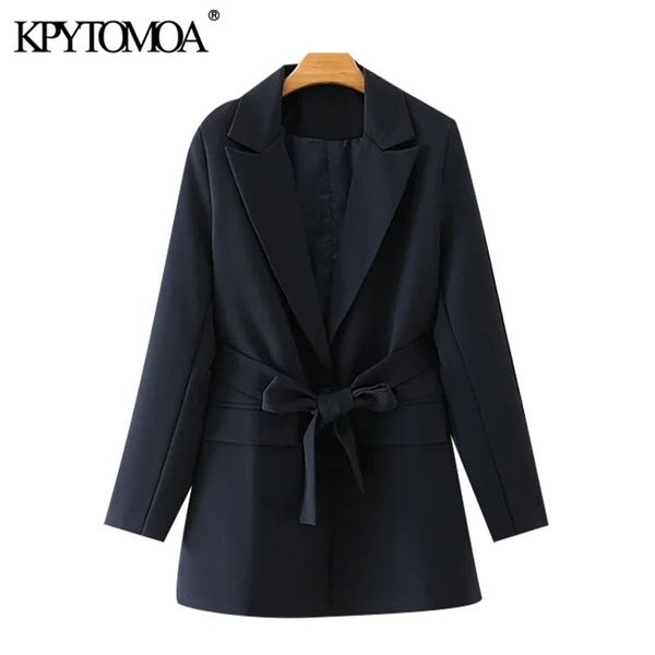 

women fashion with belt single button blazers coat long sleeve pockets female outerwear chic 210420, White;black