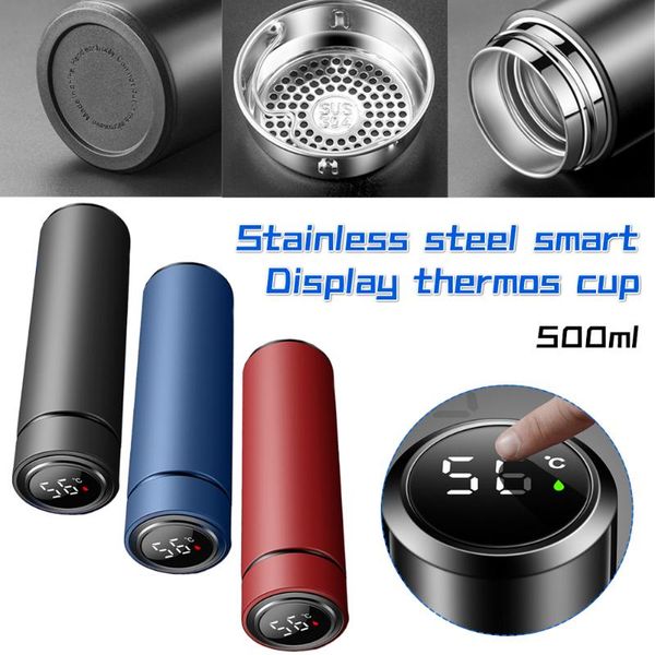 

water bottles 500ml coffee bottle vacuum insulated with temperature display double-wall stainless steel keep cold filter