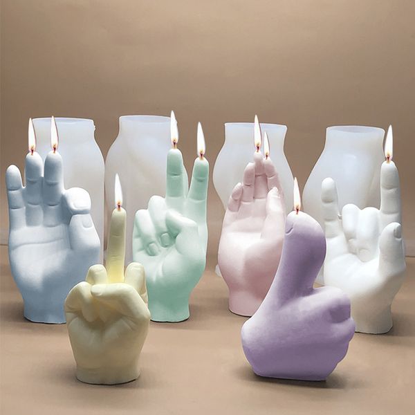 12 tipi di stampi in silicone per candele a forma di mano Gesto 3D fai-da-te Candele profumate Stampo per sapone Dita Profumo Cera Gesso Decorazione torta al cioccolato Stampi Ornamento fatto a mano