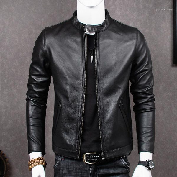 

leather man contracted han edition motorcycle jackets sheep skin in the spring and autumn coat men's & faux, Black