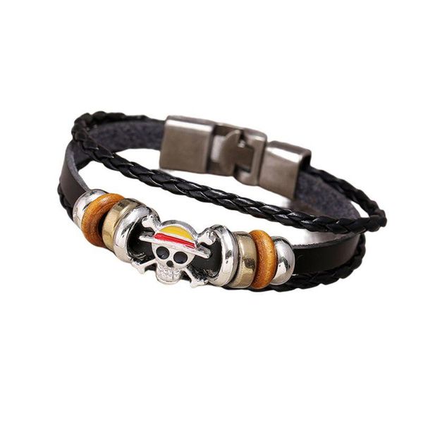 

charm bracelets creative punk woven leather bracelet retro skeleton braided rope vintage cuff wristband, Golden;silver