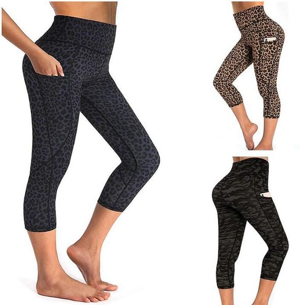 

yoga outfit camouflage croped pants for women with pockets capri leggings high waisted