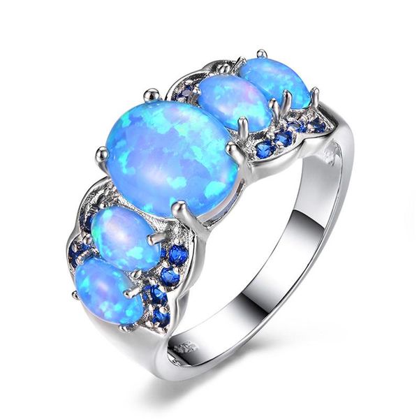 

wedding rings boho female big oval stone ring silver color green blue fire opal promise love engagement for women, Slivery;golden