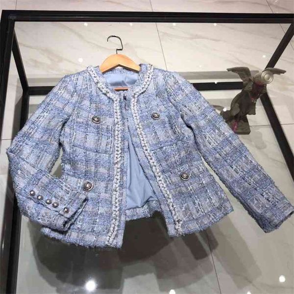 

small fragrant tweed jacket fashion korean short women coat vintage long sleeve sliver button slim woolen outerwear chic 210514, Black;brown