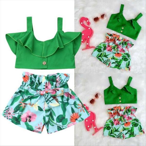 

toddler kids baby girls denim holiday summer strappy floral crop shorts pants outfits set clothes, White