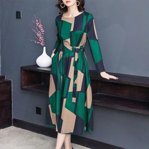 

casual dresses elegant autumn women dress 2021 female long sleeve cotton patchwork vestidos plus size, Black;gray