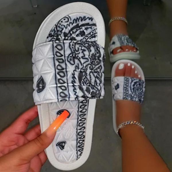 

style turban slippers women's cool graffiti flat non-slip summer sandals color matching casual dye shoes, Black