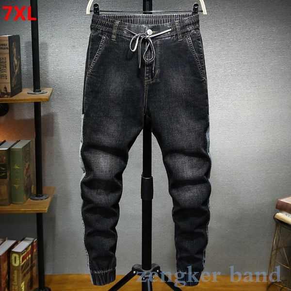 

spring plus size jeans men's black big loose harem pants elastic slim feet trousers men cool 7xl, Blue