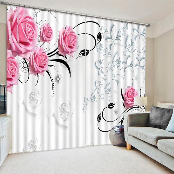 

european relief blackout short curtains for living room pink rose pattern bedroom bay window half washable fabric curtain & drapes
